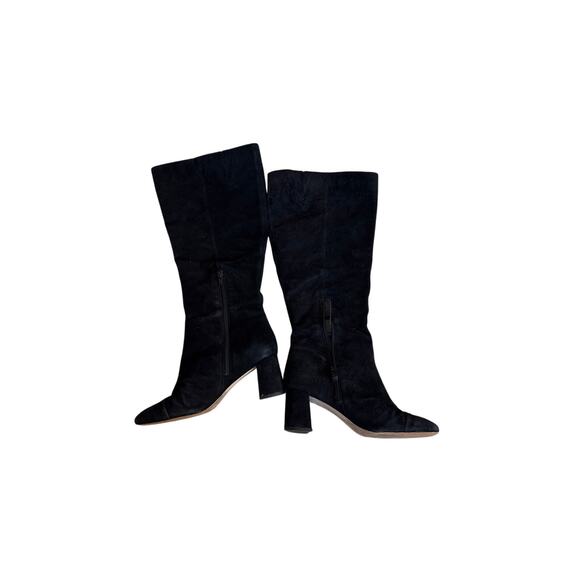 Ann Taylor Black Suede 90s Block Heel Tall Boots 9.5M Ext Calf - Picture 5 of 7
